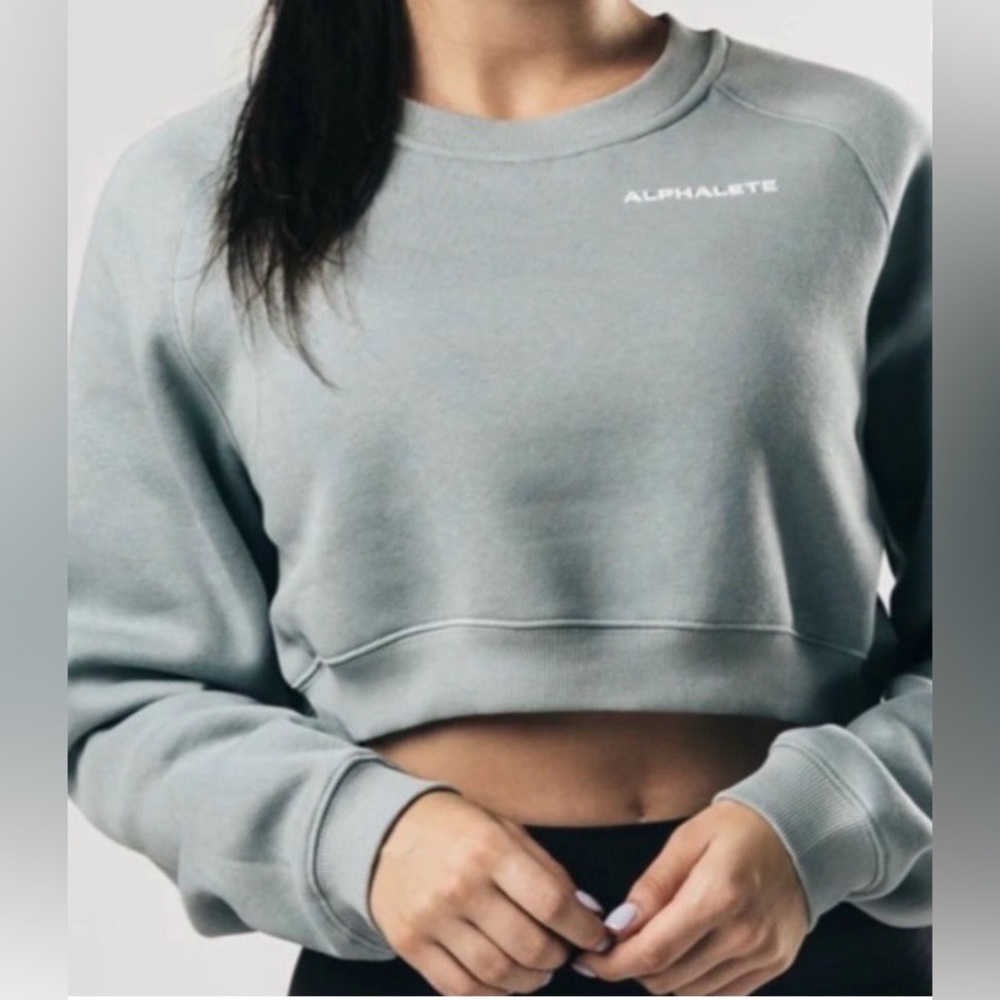 Alphalete Cropped Crewneck in Steel Blue- Size Small. EUC